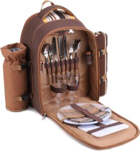 Elegant Event Essentials 2 Person Picnic Backpack with Tableware Set and Blanket