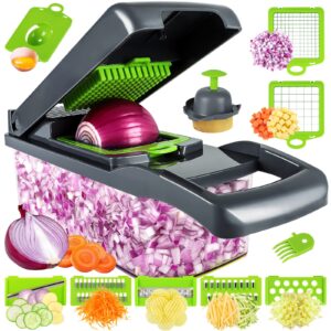 Vegetable Chopper 14 in 1 Kitchen Mandoline Vegetable Slicer Food Chopper Onion Chopper Food Chopper Manual Spiralizer for Onion Veg Garlic Potato Salad Mini Dicer Chopper Cutter (Grey)
