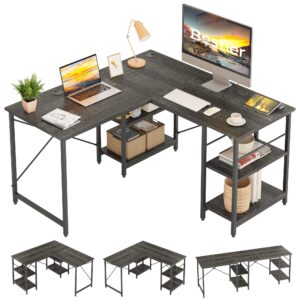 Bestier L Shaped Desk with Shelves Reversible Corner Desk 220CM Industrial Long Table Stable Desk L Shape Computer Workstation with 3 Cable Holes