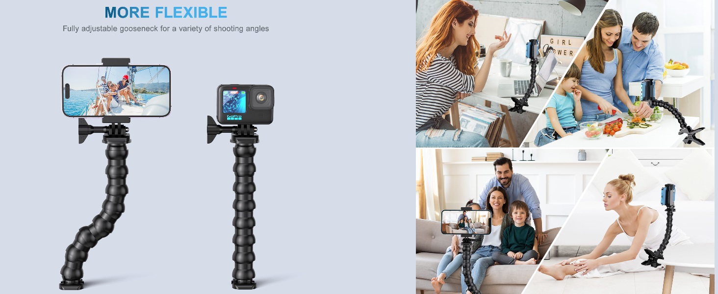 goosenecck mounting accessory for gopro go pro Hero 11 10 9 8 7 6 5 4 3 2 1 sessionn max silver