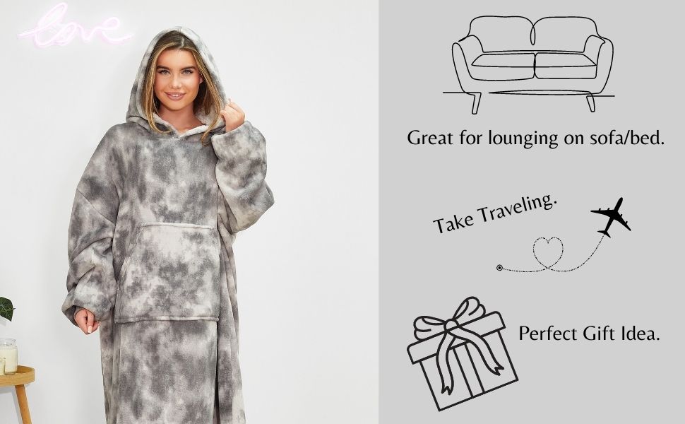 tie dye supersoft hoodie travel large giant blanket sweatshirt throw fleece