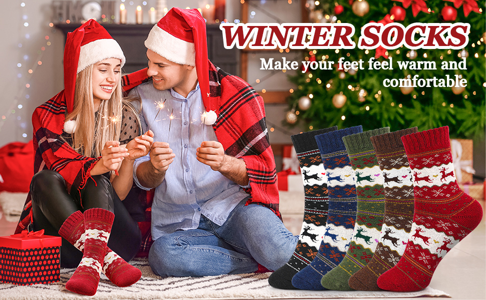 5 Pairs Wool Winter Socks Women, Breathable Soft Thick Socks 