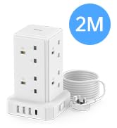 Tower Extension Lead with USB Slots, 8 Way Mini Tower Extension Lead with 4 USB Ports[13A 3250W] ...