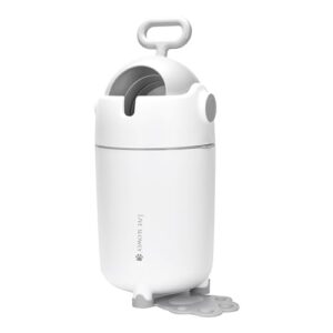 Bamodi White & Grey Nappy Pail - Modern Clean Design Diaper Pail with Built-in Compartment for Changing Essentials - Odor Locking Lid