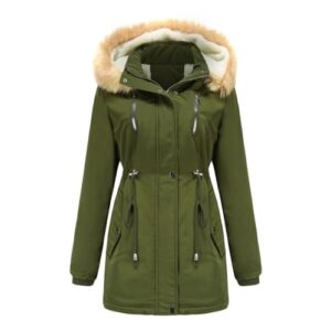 YFFUSHI Women Warm Faux Fur Hooded Jacket Long Sleeves Fleece Lined Winter Coat Fashion Winter Parka Outerwea