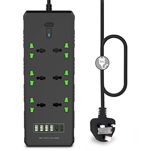 iBlockCube Universal Extension Lead with USB C Ports | Power Strip with Switch