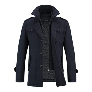 YOUTHUP Mens Wool Coats Regular Fit Military Winter Trench Coat Hip-Length Thick Casual Peacoa