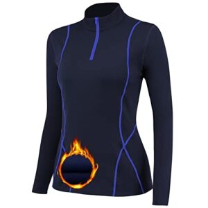 TERODACO Half Zip Thermal Base Layer Women Warm Wicking Ski Base Layers with Micro Fleece Long Sleeves Ladies Thermal Tops for Running Hiking Cycling Soft Quick Dry Breathable