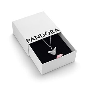 Pandora Moments Women's Sterling Silver Pavé Heart and Angel Wings Cubic Zirconia Pendant Necklace