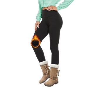 DDOBB Thermal Leggings Women High Waist Fleece Lined Winter Black Sports Leggings Workout Warm Yoga Pants Tights Running Hiking Gym