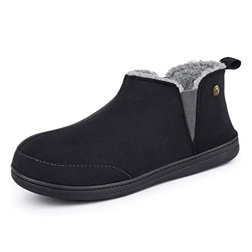 VeraCosy Men's Micro Suede Sheepskin Hi-Top Slippers with Elastic Dual Gores