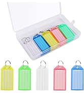 25 Packs Key Tags with Labels, 5 Colors Plastic Key Tags with Plastic Box Keyrings & Key Fobs wit...