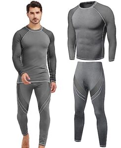 UNIQUEBELLA Mens Thermal Underwear Set Long Sleeve Tops Long Johns Thermal Base Layer Bottom Fleece Lined Quick Drying