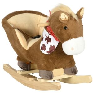 HOMCOM Kids Rocking Horse Plush Ride On Horse with Safety Belt