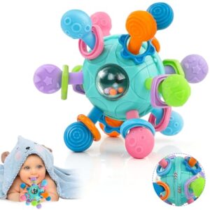 Baby Toys 0-6 Months Sensory Montessori Toys for Babies 6-12 Months Baby Rattle Toys 6 Months Teether Toy Shaker Grab Spin Newborn ChristmasToys Gift for 3 6 9 12 Month Babies Toddler Boys Girls(blue)