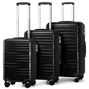 British Traveller 3Pcs Suitcase Set Carry On Hand Cabin Luggage Lightweight Hard Shell Checked in Suitcase with 4 Spinner Wheels TSA Lock 20" 24" 28" Travel Trolley Case(3 Pcs Set