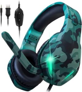 Stynice Gaming Headset with Microphone for Xbox PS5 PS4 Nintendo Switch PC - 3.5mm Jack Wired Headphones with Noise Cancelling Mic & LED - 50mm Audio Drivers & Soft Earpads