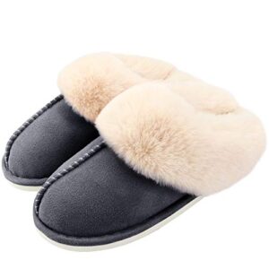 Auranso Ladies Slippers Fluffy Lined Warm Slippers Women Non Slip Cosy House Shoes for Indoor and Outdoo
