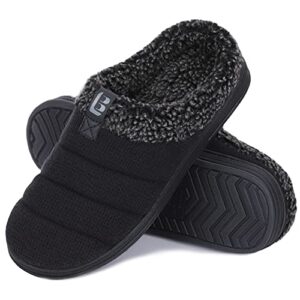 LongBay Men’s Quilt Knitted Slippers Memory Foam Warm Fleece Lining Slip on Indoor Outdoor House Slippe