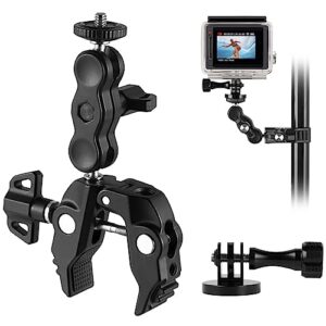 Sequpr Camera Super Clamp Mount with Ball Head Magic Arm and Action Camera Mount Adapter Camera Clamp Mount for GoPro Camrea Motorcycle Bicycle Handlebar LED Ligh