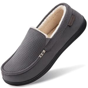 VeraCosy Men's Comfy Suede Memory Foam Moccasin Slippers Warm Sherpa Lining House Shoes with Anti-Skid Rubber Sole
