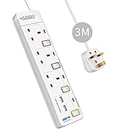 5M 4 Gang Extension Lead with 4 USB Slots (1 Type-C and 3 USB-A), MSCIEN, Extension Cords with LE...
