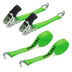 Heavy Duty Ratchet Straps with Double Hooks 2 X 800KG Break Strength - 6M x 25mm Adjustable Tensioning Belts Secure Motorcycles/Car Roof Rack/Surfboard Kayak/Vans/Bike/Cargo- Green(2 PCS)