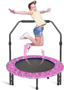 36'' Kids Trampoline Mini Foldable Fitness Bounce Trampoline with Adjustable Foam Handrails and Safety Pad Mini Backboard Practice Jumping Indoor/Outdoor for Toddler Boys Girls