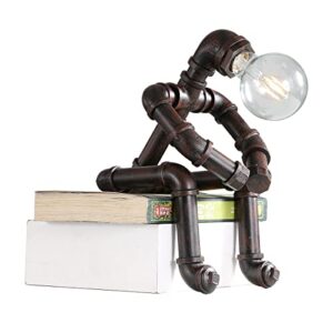 Kaj Hejmo Water Pipe Table Lamp Robot Style- Retro Industrial Steampunk Rustic Table Light- Vintage Farmhouse Desk Lamp for Bedroom