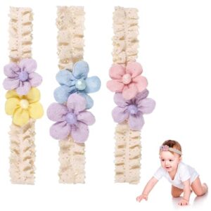WUISOLQP Baby Girl Headband 3PCs Soft Stretchy Hairbands for Babies Elastic Lace Floral Child Hair Accessories for Child Toddler as Party Birthday Christmas Photography Hair Accessories