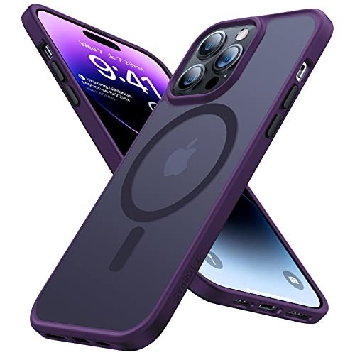 TORRAS Magnetic Designed for iPhone 14 Pro Max Case [12FT Military Grade Drop Tested] [20W Super Magnetic] Shockproof Translucent Hard Back Slim Fit Thin Matte Case iPhone 14 Pro Max Cover Purple