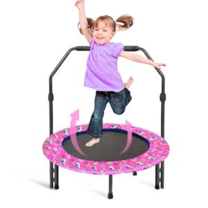 36'' Kids Trampoline Body Coordination with Adjustable Handle Back Panel Foldable for Toddler Boys Girls Play and Exercise Indoor and Outdoo