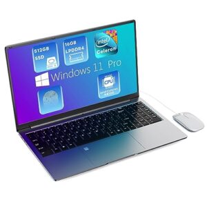 NEXSMART Laptop PC Windows 11 Pro 16GB RAM LPDDR4 512GB SSD 15.6 inch UHD Netbook Intel Celeron N5105 Processor Computer with Touch ID WiFi5 Bluetooth 4.2 Type C USB 3.
