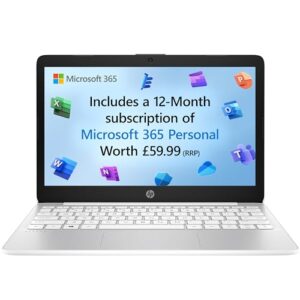 HP Stream Laptop PC 11-ak0027na | Intel® Celeron® N4120 Processor | 4GB RAM | 64GB eMMC | 11 inch HD 16:9 display | Windows 11 Home | Diamond White | Microsoft 365 Personal 12 months included