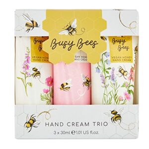 Heathcote & Ivory Busy Bees Assorted Hand Creams Trio Gift Set | Keep Hands Soft & Scented | Cruelty Free & Vegan Friendly | Travel Friendly Sizes | 3 x 30ml