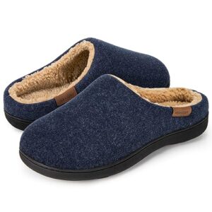 VeraCosy Mens Fuzzy Faux Sherpa Indoor Wide FIt Memory Foam Non-slip Slippers