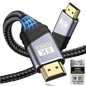 HDMI 2.1 Cable 2M - 8K HDMI Cable Certified Ultra Highspeed 48Gbps 8K@60Hz 4K@120Hz 7680P eARC HDCP 2.2&2.3 DTS:X Dynamic HDR Dolby Atmos Compatible with HDTV