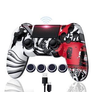 Gamrombo Wireless Controller with Caps for Ps-4 Dual Vibration Wireless Gamepad with Turbo/3.5mm Audio Jack/LED/Touch Pad/Joystick Caps Compatible with Ps-4/Pro/Slim/Pc