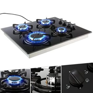 Arebos gas hob 4 burners | glass ceramic | incl. pot rack & ignition fuse | Autarkic | Suitable for natural gas or propane gas | Gas cooker Gas cooke