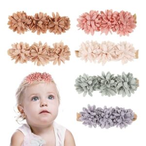 WUISOLQP 6 PCs Delicate Floral Flower Headbands Baby Headband Soft Stretchy Hairbands for Babies Elastic Nylon Hair Band for Kid Toddler Infant as Birthday Christmas Photography Hair Accessories