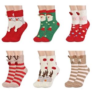 colornival Fluffy Socks Christmas Socks Cosy Slipper Socks Thermal Bed Socks Cute Warm Comfy Winter Sleep Socks Multipack Fuzzy Fleece Socks for Women Ladies Girls Boys