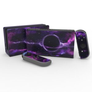 eXtremeRate Full Set Faceplate Skin Decals Stickers and 2 Pcs Screen Protector for Nintendo Switch/for NS Console & joy con Controller & Dock Protection Kit - Purple Deep Space