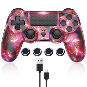 Gamrombo Wireless Controller with Caps for Ps-4 Dual Vibration Wireless Gamepad with Turbo/3.5mm Audio Jack/LED/Touch Pad/Joystick Caps Compatible with Ps-4/Pro/Slim/Pc
