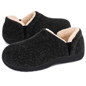 LongBay Men's Comfort Memory Foam Slippers Faux Fur Lined Winter House Shoes with Adjustable Elastic Gores