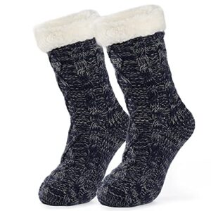 LongBay Women's Cotton Slipper Socks Warm Fluffy Classical Twisted Knitted Female Stocking Sock Super Soft Plush Fuzzy Lined Winter Lady Socks