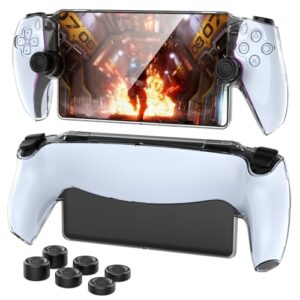 HSTOP Case for PlayStation Portal Remote Player - PlayStation 5 Portal Protective PC Cover Compatible with PS5 Portal with 6 Black Thumb Grip Caps/Anti-scratch Anti-squeeze(Clear)