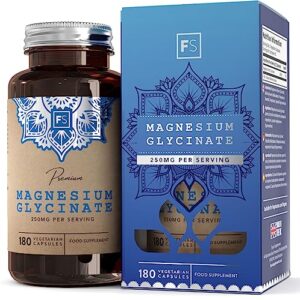 FS Magnesium Glycinate | 180 Magnesium Glycinate Supplements - 1250mg Magnesium Bisglycinate per Serving | Magnesium Glycinate High Strength Capsules | Non-GMO & Allergen Free | Made in The UK