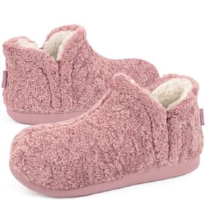 FamilyFairy Women's Memory Foam Bootie Slippers Warm Shearling Boots Slippers Soft Plush Fleece Comfy House Slippers Outdoor Indoor Rubber Sole