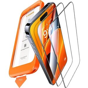 TORRAS [1:1 Full Screen Glass] for iPhone 15 Pro Screen Protector [TOP 9H+ Military 8FT Certified] [No Dust No Bubbles] Longest Durable Glass iPhone 15 Pro Protective Glass Tempered 15 Pro GlassGo