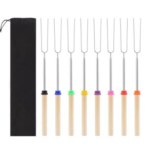 SENZEAL 8PCS Marshmallow Toasting Forks Telescoping Stainless Steel Smores Sticks Kit for Fire Pit 32 Inch Marshmallow Roasting Sticks Barbecue Forks Skewers with Storage Bag for Campfire Camping